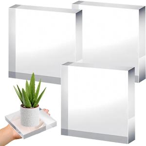 4 Pack 6 x 6 x 1 Inch Acrylic Blocks for Display, Acrylic Base Stand, Clear Polished Acrylics Cubes, Jewelry Displays Stand Pedestal Stand for Collectibles Jewelry Props Plant Display