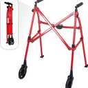 Stander Space Saver Walker Short, Lightweight Folding Rolling Mobility Aid for Juniors & Petite Adults, Compact 2-Wheel Disability Device with 6-inch Wheels & Rear Ski Glides, Cobalt Blue