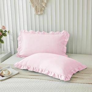 Microfiber Ruffle Pillow Shams Standard Size , 20X26 - Solid Ruffled Fringe Design Pillow Cases Soft & Breathable - Unique Collection Decorative Pillow Covers 20X26 - Baby Pink 1 Pack