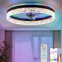 20" Bladeless Ceiling Fan with RGB Light and Remote/APP Control, Flush Mount Ceiling Fans Light with Reversible Mute Motor, Low Profile Enclosed Ceiling Fan for Bedroom/Kids Room/Kitchen (Black)