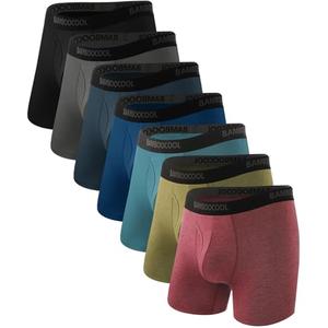BAMBOO COOL Mens Underwear Comfy Boxer Briefs Breathable Anti-Chafing Underwear with Fly 7 Pack Size M