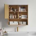 Bathroom Cabinet Wall Mounted Fluted, Modern Medicine Cabinet Over The Toilet Storage Cabinet Faux Marble Top with Adjustable Shelf, Wood Wall Mounted Storage Cabinet Organizer (Oak, Medium),  Product Dimensions 7.6"D x 23.2"W x 24"H, Size: Large