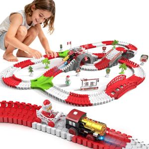 Christmas Track Toy Set - 262 PCS Christmas Race Track Playset - Christmas Theme Race Track Toy Set - Flexible DIY Christmas Train Track Set for Boys Girls, Great Toys for Kids Age 3+