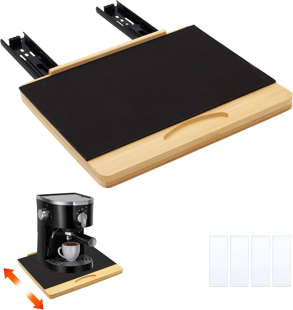 MinBoo Bamboo Appliance Slider,Sliding Tray for Coffee Maker, Kitchen Countertop Appliance Rolling Tray,Slides Easily from Under The Cabinet,Wide - Small (12" Wx10 D)
