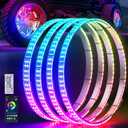 Ehaho 14''-18'' Double Row Adjustable Wheel Lights, Brighter RGB Chasing Rim Lights with App, Music Wheel Ring Light with Turn & Braking Signal Compatible with Various Trucks SUV Car4PCS