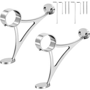 Bar Foot Rail Brackets Stainless Steel 316 Grade Bar and Floor Mount Combination Bracket, Fits 2 Inches/ 5.08 cm Od Bars Foot Rail Tubing Mat Finish with Screws and Hex Keys(Silver,2 Pack)