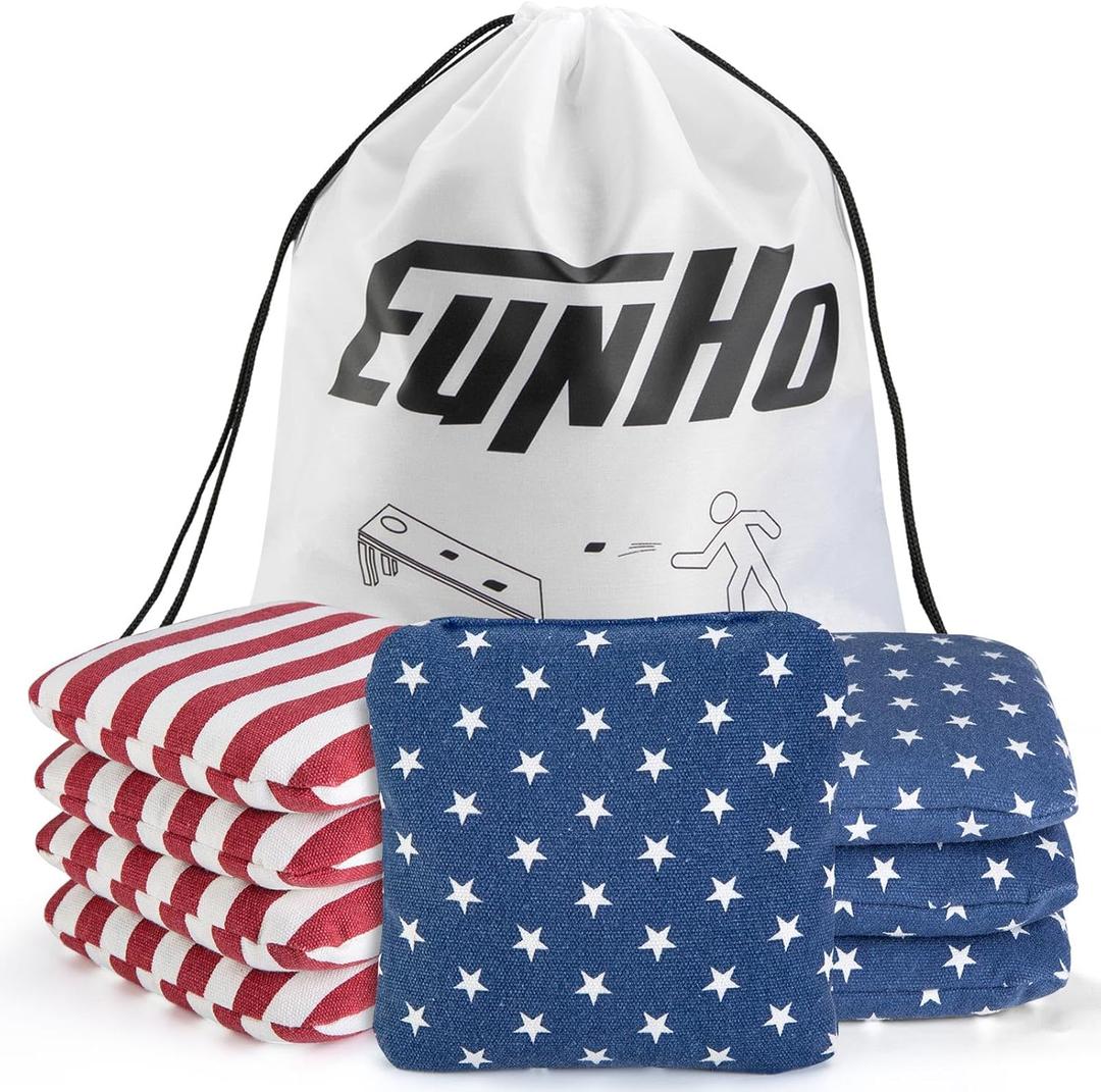 EunHo Cornhole Bags Set of 8 Regulation Size & Weight Corn Hole Bean Bags Official Professional All Weather for Tossing Game with Carry Case (American Flag)
