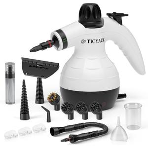 TICYACK Handheld Steam Cleaner, Steam Cleaner with 16 PCS Accessory & Safety Lock, Capacity, Multi-Surface Deep Cleaning for Home, Car, Bathroom, Grout, Floor, Window(White/Black)