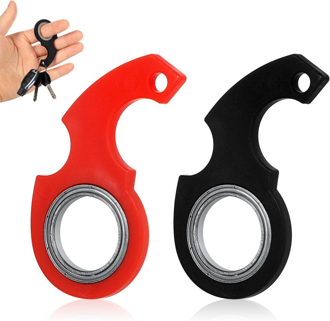 2pcs Pack of 3  Keychain Spinner Toy, Keychain Spinner Portable Keychain Spinner Fidget Key Ring Spinner for Teens Adults Finger Exercise Anxiety Relief (Black, Red)