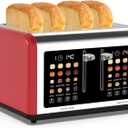 4 Slice Toaster Touch Screen, Stainless Steel Toasters Digital Timer, Dual Control Panel Toasters, 8 Shade Settings 6 Bread Types for Bagel, Cancel, Defrost 1650W Red