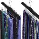 TOPIA HANGER Tie Rack Hanger for Closet, Wooden Tie Organizer for Men with 24 Folding Hooks, Space Saving Necktie Holder for Storage and Display Bra, Tank Top, Camisole (2-Pack), Black- CT14B-2