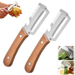 2PCS Multifunctional Vegetable Peeler, 3 in 1 Multi Functional Wooden Handle Peeler, Grater and Bottle Opener, Kitchen Gadgets for Potato, Carrot, Pumpkin, Apple