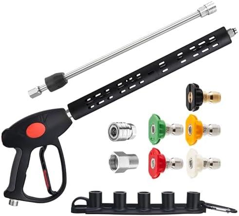 M MINGLE Replacement Pressure Washer Gun with Extension Wand, M22 15mm or M22 14mm Fitting, 5 Nozzle Tips, 40 Inch, 4000 PSI