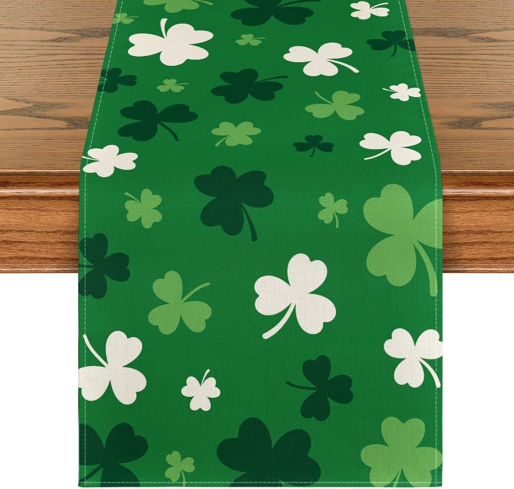 Artoid Mode Green Shamrock St. Patrick's Day Table Runner, Seasonal Spring Kitchen Dining Table Decoration for Home Party Decor 13x90 Inch