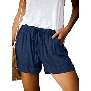 Acelitt Women Comfy Drawstring Casual Elastic Waist Pocketed Shorts (2XL, Navy Blue)