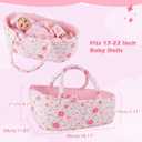 BABESIDE 3 Pcs Baby Doll Bassinet with Baby Doll Bedding Set for 17-22 Inch Dolls, Floral Patterns Babydoll Crib and Blanket for Lifelike Reborn Dolls Accessories, Pink