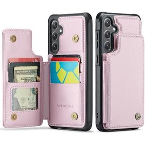 Vinich for Samsung Galaxy S24 Plus Wallet Case with Card Holder, RFID Blocking Credit Slots Kickstand Shockproof Phone Cover Fit for Galaxy S24 Plus 6.7" Pink