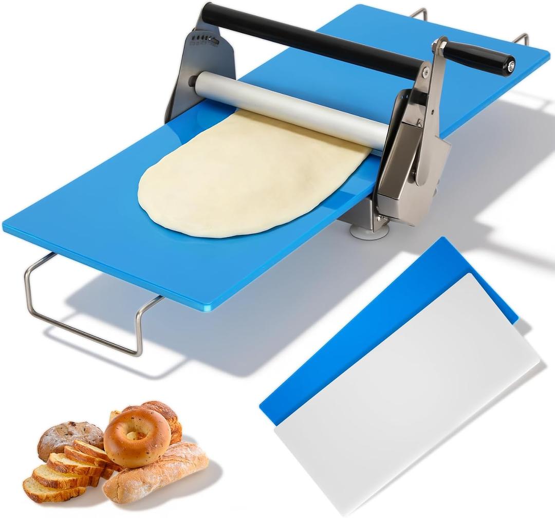 12" Folding Manual Dough Sheeter with 2 Rolling Boards, Adjustable Thickness Dough Rolling Machine, Compact Stainless Steel Dough Sheeter for Pizza, Pastry, Pasta, Fondant, Cookie Dough & Home Baking