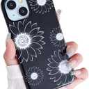 Pack of 5, YUMUPIFE Flower Phone Case for iPhone 15 Case,Sunflower Floral Pattern Design,Cute Stylish Protective for Women Girls Phone Case,for iPhone 15-Black