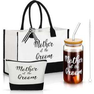 Zubebe 3 Pcs Bride Gifts for Bachelorette Party Bridal Shower Wedding Gift Set Include Glass Cup Canvas Tote Bag Makeup Bag