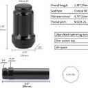M12x1.25 Black 6 Spline Lug Nuts - Anti-Theft, 1.38" Long, Set of 20 - Acorn Aftermarket Wheel Lug Nuts