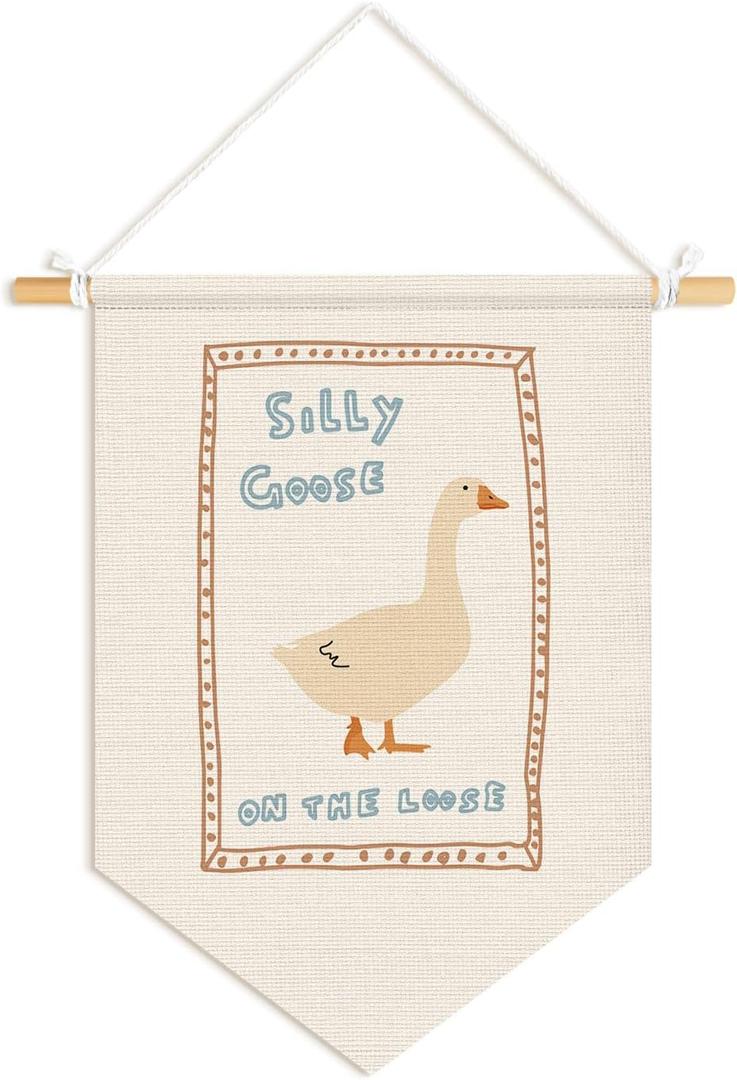 Kids Room Decor, Goose Nursery Wall Pennants Banners, Retro Goose Wall Hanging Flag for Kids Toddler Boys Girls Nursery Toddler Room Bedroom Playroom Decor