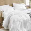 Queen Comforter Set Seersucker 7 Pieces Luxury Ruffle Bed in a Bag Queen Size for All Season White Bedding Set with Comforter, Pillowcases, Flat Sheet, Fitted Sheet and Pillow Shams