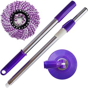 Spin Mop Replacement Handle, 47.6-inch 360 Degrees Rotating Telescopic Replacement Mop Stick with Robust Reinforced Plastic Disc for Spin Mop Bucket Cleaning System (Plastic Disc,Purple)