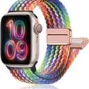 Magnetic Braided Stretchy Loop - Compatible with Apple Watch Band 42mm 46mm 40mm 41mm 44mm 45mm 38mm Ultra 3/2 49mm Women Men,Elastic Woven Fabric Nylon Strap for iWatch 11 10 9 8 7 6 5 4 3 SE Ultra