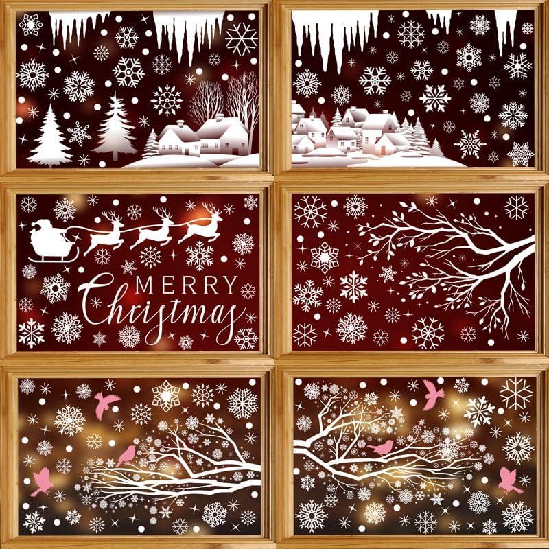 6 Sheet Christmas Window Clings【Double-Sided Pattern】【Easy to Stick】【Waterproof】 Window Stickers for Christmas Decorations，C