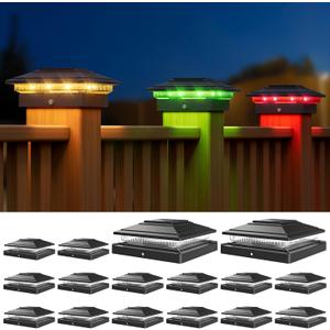 APONUO Solar Post Cap Lights Color Changing - RGB 8 Solid & Gradient Colors, IP65 Waterproof, for 4x4 5x5 6x6 Wood Vinyl Fences, Deck, Patio, Yard, Black, 16 Pack