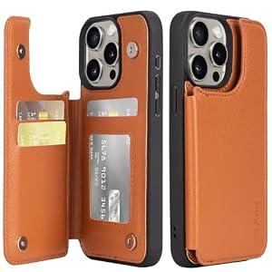 Arae Compatible for iPhone 15 Pro Max Case with Card Holder - Wallet Case with PU Leather Card Pockets Back Flip Cover for iPhone 15 Pro Max 6.7 inch - Litchi Brown