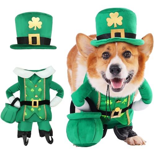 Leprechaun Dog Costume, 3 PCS St Patrick’s Day Puppy Outfit with Hat & Gold Pot, Irish Lucky Theme Celebration Green Holiday Clothes Dress Up for Dogs Cat Pet , Medium