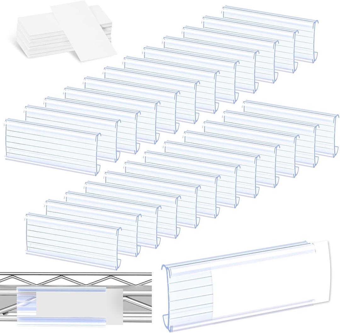 100 Pcs Label Holder Shelf Labels, Wire Shelf Label Holder with Label Paper Inserts, Shelf Labels for Wire Shelving, Metro Shelving Clips Plastic Label Holder Compatible with 1-1/4in Shelves