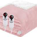 Electric Heated Blanket Queen Size 84"x90", Soft Flannel with Dual Controllers & Overheat Protection, 9 Adjustable Heat Settings & 10-Hour Auto-Off Timer, Fast Heating for Winter Comfort, Pink