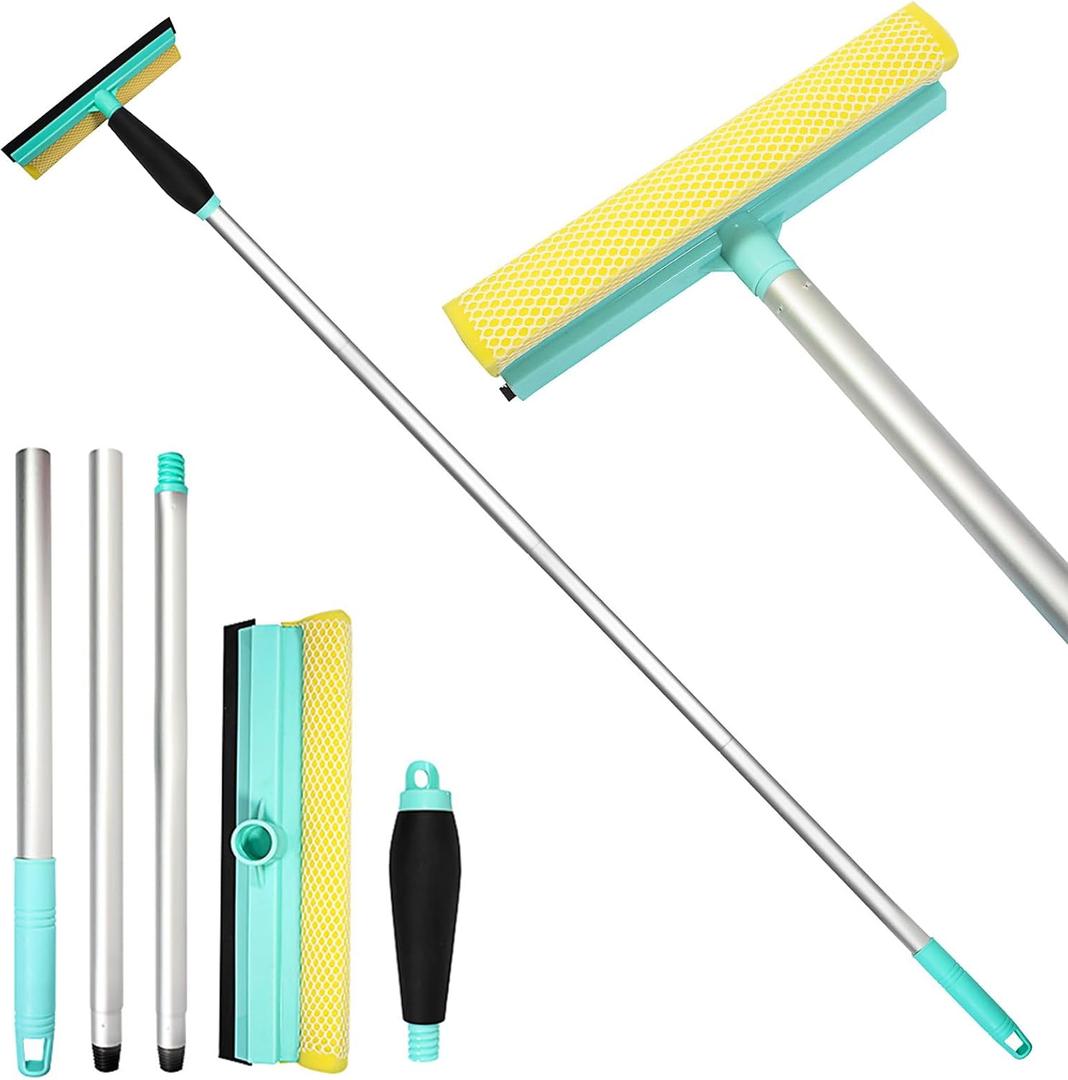 51" Squeegee for Window Cleaning, 2 in 1 Window Cleaning Squeegee Kit with Dual Side Lade Rubber & Sponge, Window Erase for Home, High-Rise Windows, Car Windshield, Mirror (51" Handle)