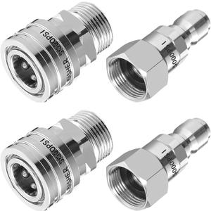 RIDGE WASHER Pressure Washer Swivel Adapter, Stainless Steel M22 14mm to 3/8" Quick Connect, Stainless Quick Disconnect for Pressure Washer Hose, 5000 PSI, 4 Pack
