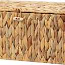 StorageWorks Extra Large Wicker Baskets with Lid for Organizing, Water Hyacinth Storage Baskets for Shelves, Decorative Box with Built-in Handles, Natural, 1 Pack