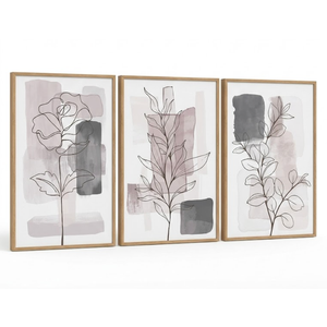 Plant Pictures Minimalist Line Painting Modern Botanical Wall Art Boho Leaf Poster Abstract Line Canvas Wall Art Minimalist Flower Prints for Living Room Bedroom Frame, Size 24"x16"