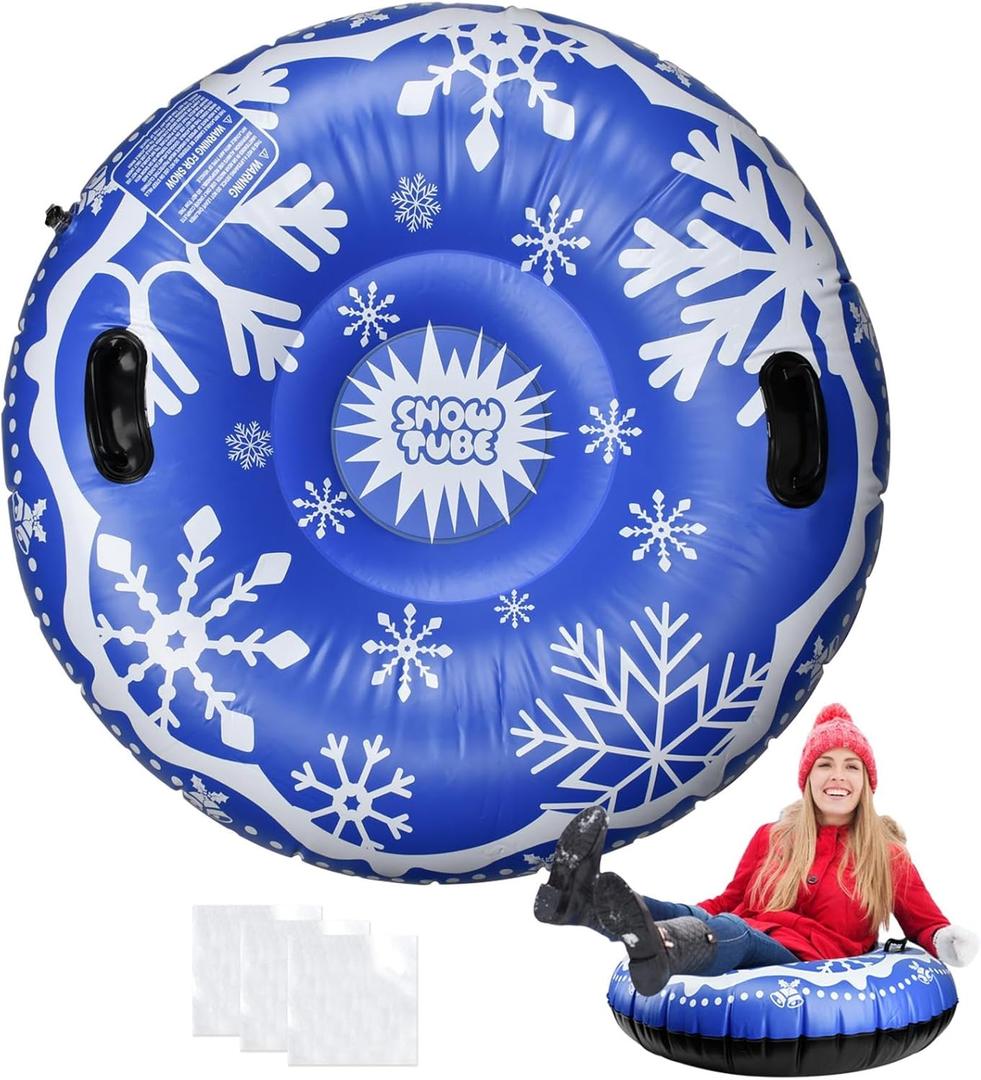 47 Inch Inflatable Snow Tube, Thickened Heavy Duty Hard Bottom Sleds for Snow with Handles, Pool Closing Inner Tube for Outdoor Sledding Snow Tube Sports