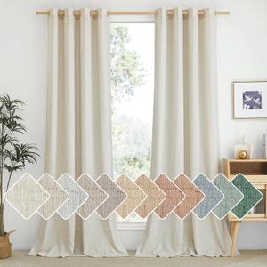NICETOWN Linen Flax Semi Sheer Curtains 94" Length, Grommet Window Treatments Privacy Added with Light Penetration Vertical Drapes for Loft/Home Office, Natural, W55 x L94, 2 Panels