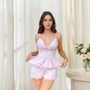 Sexy Pajama Set for Women PJS Sets Lace Cami Set Modal Sleepwear Set with Shorts Lingerie Set V-Neck S-XXL (XXL)