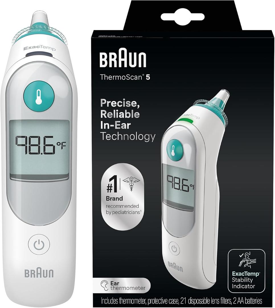 Braun ThermoScan 5 Ear Thermometer, Digital Display, Baby and Infant Thermometer with ExacTemp Stability Indicator for Professional Accuracy, Recommended by Pediatricians