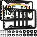 2 Pack Silicone License Plate Frame, American Flag License Plate Holder Bracket with Mount Screws Caps, Rattle Proof Universal Car Tag Cover for Front and Rear, Hiking Outdoor Sport