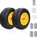 2PC 16x6.50-8 Flat Free Tire and Wheel,3/4" Bearings & Extra 1" Bushing,3" Offset Hub, Solid Riding lRLawn Mower Tires, 550lbs Load Capacity, Fit for Lawn Mowers, Riding Mowers and Lawn Tractors.