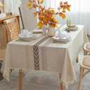 Embroidery Yarn Faux Linen Tablecloth 60x102 inch for Rectangle Tables - Faux Linen Rustic Wheat Table Cloth with Tassel - Decor Table Cover for Kitchen Picnics Dining Occasion