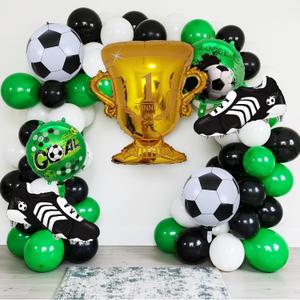 Soccer Watch Party 101Pcs Soccer Balloon Arch Kit Championship Soccer Birthday Party Decorations with Giant Gold Trophy Cup, Cleat Shoe & GOAL Foil Balloons Green Black White