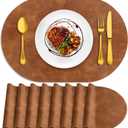 ADRIMER Placemats, Heat Resistant Oval Placemats Set of 8 Washable 12 x 17 Inch, Waterproof Table Mats, Wipeable Pu Place Mats for Kitchen, Dining Room, Turmeric Brown