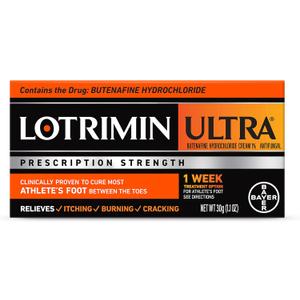 Lotrimin Ultra 1 Week Athlete's Foot Treatment, Prescription Strength Butenafine Hydrochloride 1%, Cures Most Athletes Foot Between Toes, Cream, 1.1 Oz (30g)