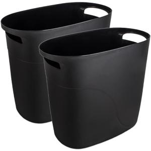 Small Trash Can Plastic Bathroom Wastebasket 3.2 Gallon Slim Garbage Container Bin with Handle for Home Kitchen Bathroom Bedroom Office, 2 Pack (Black)